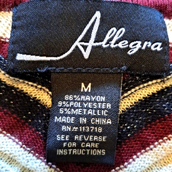 Allegra Black Ivory Burgundy Chevron Dolman Sleeved Top Size Medium - Picture 7 of 7